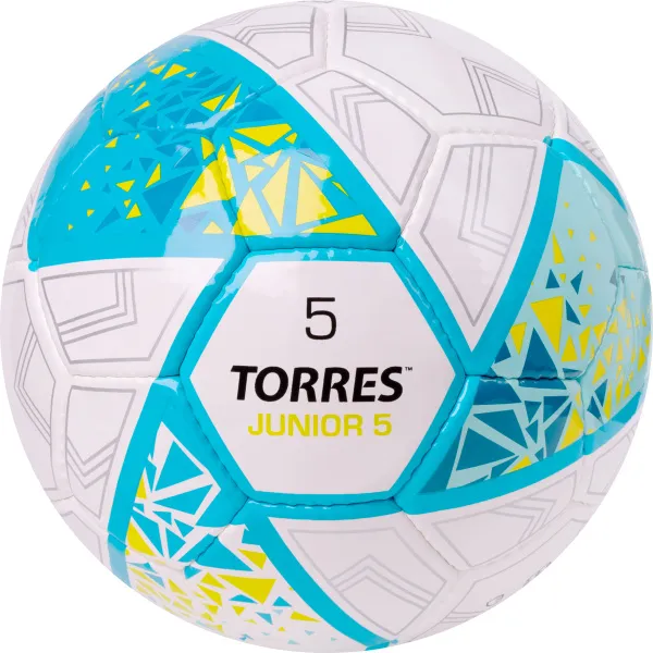 Мяч футб. TORRES Junior-5, F323805, р.5,глянц.ПУ,4 сл,32 п, руч.сш,бел-бирюзовый за 2&nbsp;070.60 ₽ в Саранске