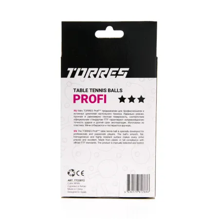 Мяч для наст. тенниса TORRES Profi 3*, TT23012, диам. 40+мм, упак. 6 шт, белый за 338.30 ₽ купить в Саранске
